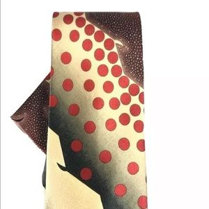 Porta Rossa Men's Tie & Hank Set Brown, Red, Black Cream 100% Polyester 4" Wide
